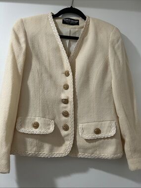 Herbert Grossman Vintage-Inspired Cream Bouclé Jacket with Gold Buttons